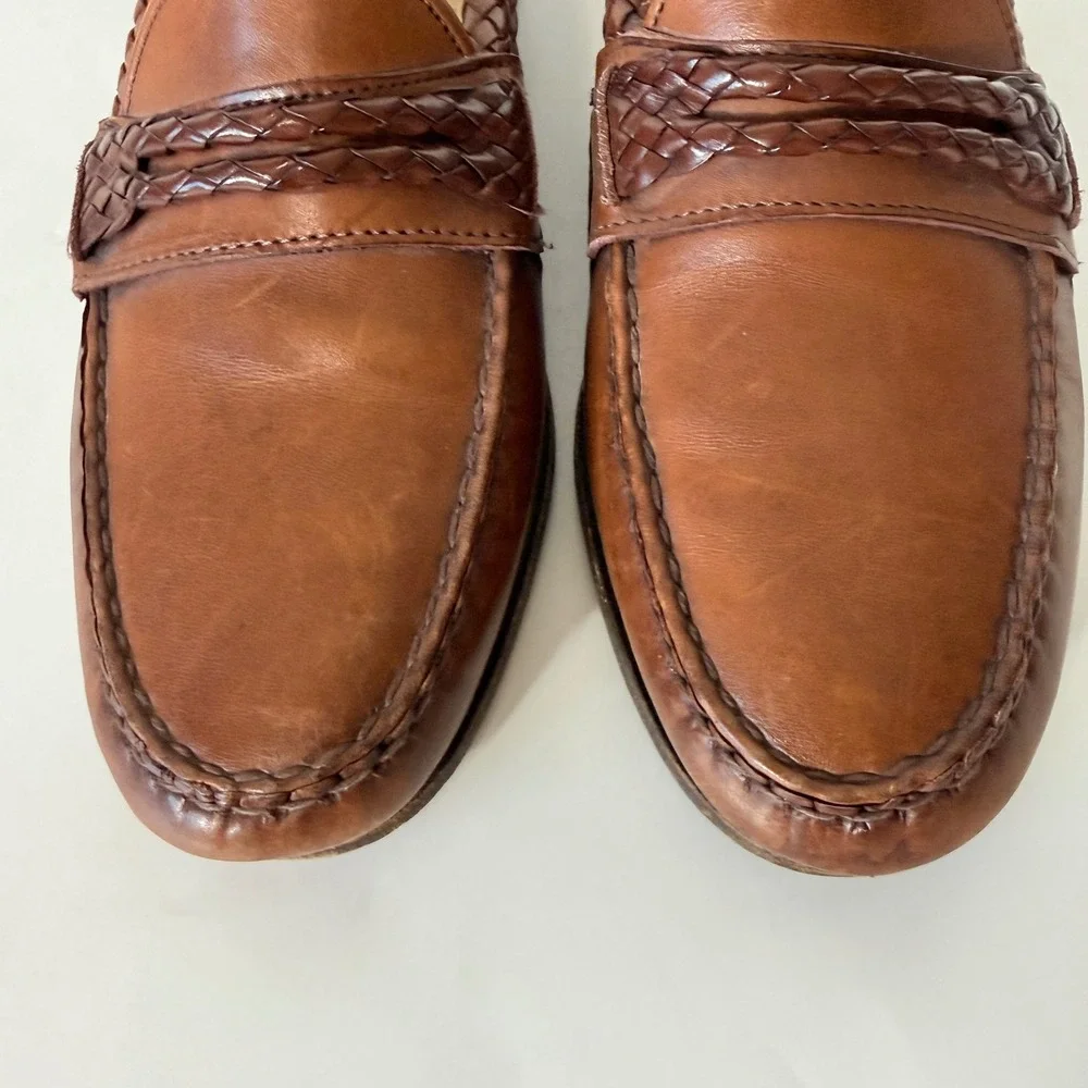 Allen Edmonds Mens Newcomb Brown‎ Leather Braided Penny Loafers 45480 USA 9.5D
